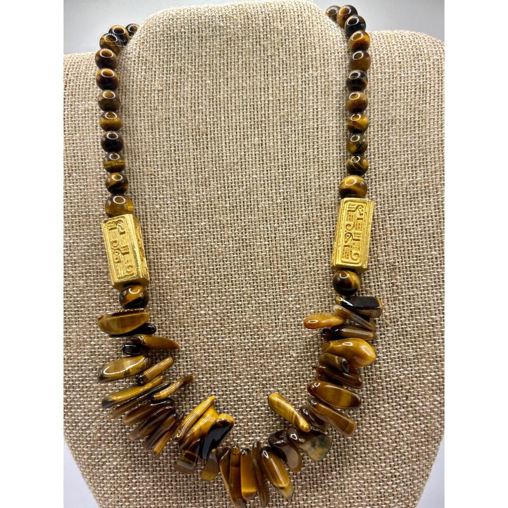 Tiger Eye Chunky Necklace 22KT Plated Spacers